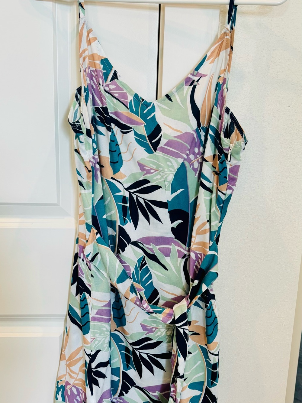 Roxy Tropical Leaf Print Slip Dress in Teal, Lavender, Mint, Peach, Black